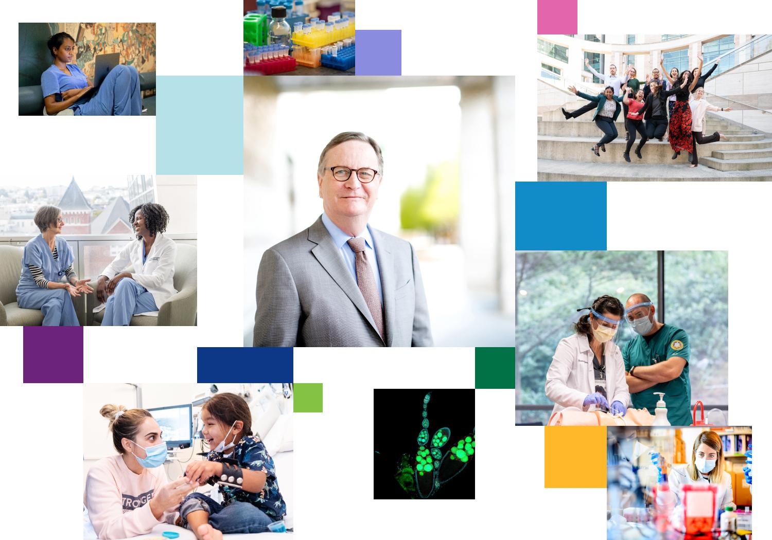 Chancellor collage highlighting health, education, and research
